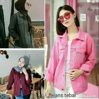 Jaket Jeans Oversize Wanita / Cewek Warna Pink Hijau Army Merah Maroon Denim Levis M L XL XXL XXL