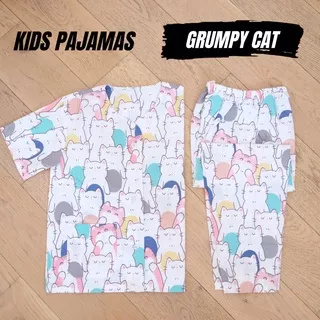 PIYAMA KATUN ANAK KUCING CAT KITTY / KIDS PAJAMAS PINK BAJU TIDUR CEWE GIRL PEREMPUAN /GRUMPY CAT / MEOW