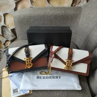 TAS BRANDED IMPORT || Burberry TB Envelope Canvas Leather Mini Clutch Uk. 21 cm + Box