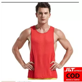 { BISA COD } TANK TOP PRIA , MUSCLE TANK TOP , SINGLET PRIA , TANK TOP LOW CUT MERAH