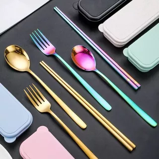 Set Sendok Garpu Sumpit Stainless Korea BOX Spoon Fork Chopstick Alat Makan Korean Sujeo Cutlery #15
