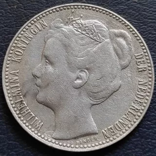 Uang Koin Perak Kuno 1 Gulden Wilhelmina Mahkota Tahun 1907 Silver Coin