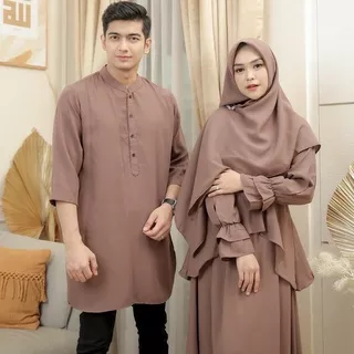 COD - Ria Ricis Ryan TR Couple Baju Pasangan Gamis Syari + Sirwal Muslim Wanita Pria Polos Pesta Kondangan Premium