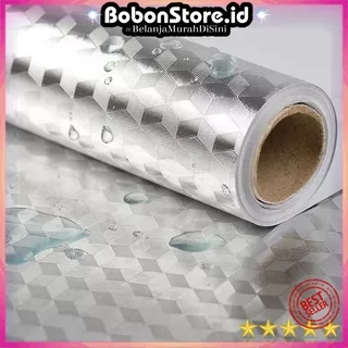 Wallpaper Aluminium Foil Anti Minyak Waterproof 100x60cm Sticker Stiker Wallpaper