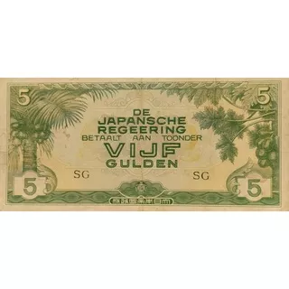 Uang Kuno Indonesia Series DJR 5 Gulden tahun 1942 Kondisi Kertas ,Renyah Original 100%