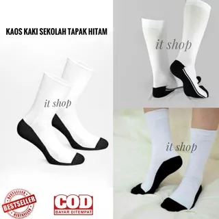 ITSHOPING - Kaos Kaki Pelajar Hitam Putih Panjang Kaus Kaki Sekolah SMA Tapak Hitam Sebetis Lembut