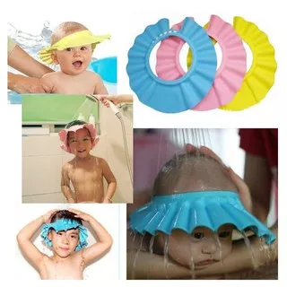 topi keramas anak dengan kancing/topi mandi anak/pelindung mata bayi