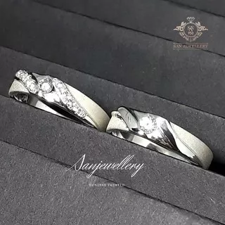 Bisa custom model cincin emas putih asli cincin kawin nikah tunangan couple free ukir nama box cincin bergaransi 6518ep