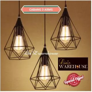 Lampu gantung cabang 3 IRON CAGE pendant light  SPECIAL PRICE OFFER