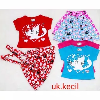 Baju kodok anak / overall dress anak cewek perempuan motif kucing  (6-12 bln)