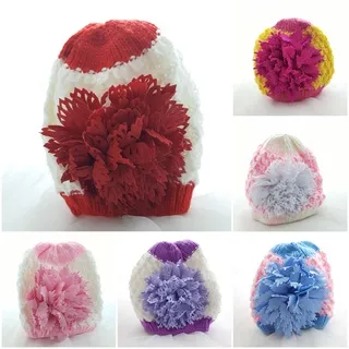 Topi Kupluk Bayi Cewek Motif Bunga Topi Rajut Bayi Perempuan Kupluk Anak Topi Anak Topi Bayi (1 Buah)