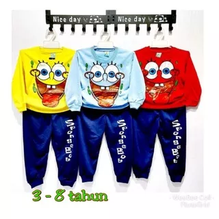 Piyama Anak Spongebob 3-8 tahun Baju Tidur Anak Laki Laki Setelan Celana Panjang