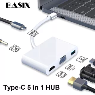 USB-C Adapter 5-in-1 Thunderbolt 3 USB Type C Hub to HDMI VGA 3.5mm USB Adapter with Type-C Power Delivery for MacBook Pro