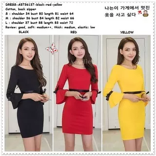 Party Mini Dress Pesta Bodycon Korea Import AB736137 Merah Hitam Red Black