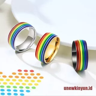 KINYUN Stainless Steel Enamel Rainbow LGBT Ring Lesbian Gay Ring