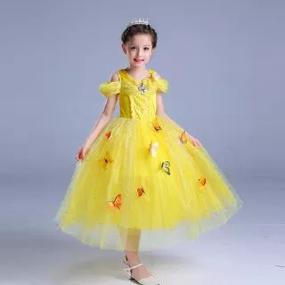 Baju Gaun Pesta Anak Perempuan Mewah Princess Rapunzel Baer Princess Skirt Yellow Butterfly Dress