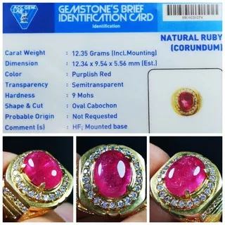 Natural Batu Ruby Madagascar Top Colour Hot Kristal Plus Ring Alpaka Plus Memo Gems Lab HQ