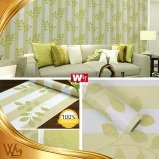 Wallpaper Dinding Motif Salur Daun hijau 45cm x 100cm Wallsticker Dinding Motif Salur Daun Hijau