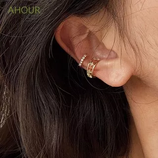 AHOUR Women Girl Ear Clip Temperament Cartilage Clip Ear Bone Clip New 2021 Gold Color Ear Cuff Fashion Jewelry Little C Cubic 2PCS/SET Clip Earrings/Multicolor