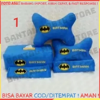 Set bantal headrest sandaran kepala jok leher tissue tisu tissu kursi mobil boneka Batman biru 3