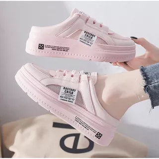 Sepatu Sandal Wanita Korean Import Slip On Shoes Candy Pink White 032 Lisa