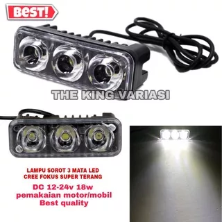 LAMPU SOROT 3 MATA/LAMPU TEMBAK CREE 3 LED DC 12V DC 18W/LAMPU SOROT CREE LED 3 MATA/LAMPU SOROT LED/LAMPU TEMBAK 3 MATA CAHAYA PUTIH SUPER TERANG/LAMPU SOROT CREE M03 3 LED DC/LAMPU SOROT MOBIL/LAMPU SOROT MOTOR/LAMPU TEMBAK LED