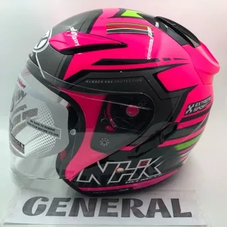 Helm NHK R1 Motif Rainbow Pink Fluorecent Silver Pink Flo Stabilo Silver Double Visor Half Face