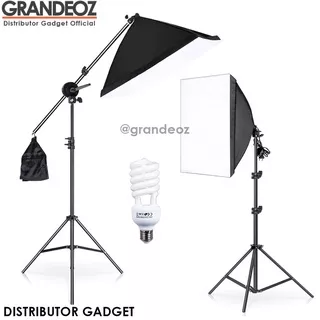 PAKET SOFTBOX E27 50 x 70cm + Lampu Bohlam 45W Light Stand Reflektor Boom Arm Studio Video Youtuber Komplit Soft Box 50x70cm LIVE Tiktok Streaming