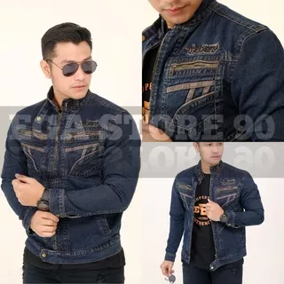 Jaket Jeans Pria Loggo Bordil The Berry - Jaket Denim Premium - Jaket Sandwash - Jaket Denim Keran Kancing