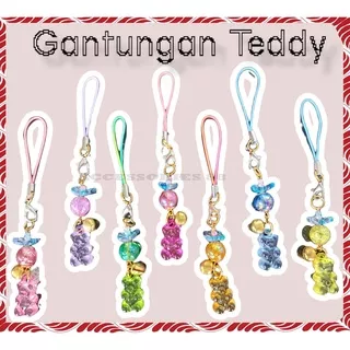 Gantungan HP Kunci Tas Candy Teddy Bear Gantungan Handphone Gantungan Tas Gantungan Kunci Chain Permen Warna Warni Rainbow Boneka Kerincingan Bell Lonceng