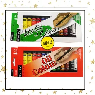 V-TEC ACRYLIC SET 12 WARNA 12 ML TUBE CAT AKRILIK ACRYLIC V TEC / V-TEC OIL COLOURS 12 ML / V TEC CA