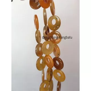 Batu alam cincin donat YELLOW AGATE 6 x 6cm kalung liontin bandul akik bahan aksesoris beads