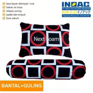 Paket Bantal + Guling Isi Busa Inoac Plus Cover / Bantal Tidur Busa Empuk Berkualitas / Bantal Tidur Motif Dewasa - Karakter - Bunga