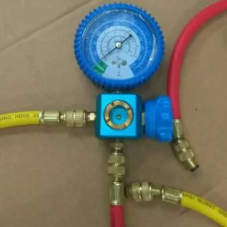 Manifold Analizer Single R22 + Selang 2 Pcs Alat Isi Freon Ukur Tekanan Testing Regulator