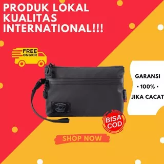 CLUTCH HAND BAG POUCH PRIA WANITA HITAM BLACK CASUAL ELEGANT WATERPROOF ANTI AIR PREMIUM HEYLOOK