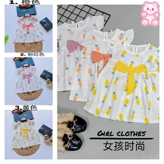 Dress  anak perempuan import/dress cute many carrot ribbon mini import ukuran 6bln-2thn (kuning,pink,orange)