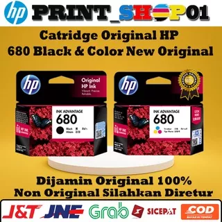 Catridge tinta printer HP 680 Black hitam & Color warna New Original HP deskjet 1115 2135 3635 ink