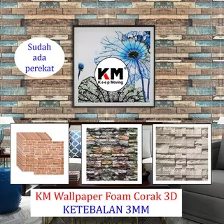 KM Wallpaper Foam Corak 3D 70cm x 77cm Brick Wall Paper Sticker Corak