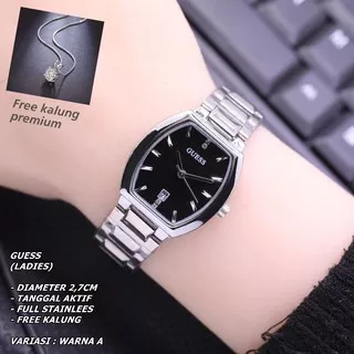 JAM TANGAN WANITA GUESS RANTAI BODY OVAL TANGGAL AKTIF FREE KALUNG