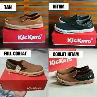 SEPATU KICKERS MX ONE SLIP ON SLOP COKLAT TUA CASUAL SANTAI PRIA TANPA TALI