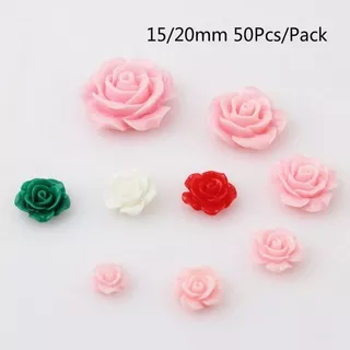15/20mm 50Pcs/Pack Cute Resin Rose Flower Flatback Cabochon