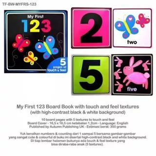 My First 123 Touch and Feel Board Book High Contrast Sensory Book Buku Sensori Bayi