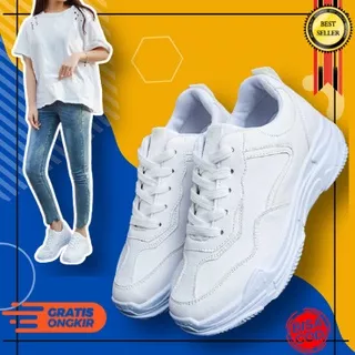 BDD4 Sepatu Sneakers Wanita Sepatu Kets Cewek Keren Casual Kualitas Import Korea Style Premium Terbaru Murah Putih