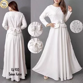 CHIANOZ Gamis Putih Payung Katun Brukat Wanita Busana Muslim Baju Lebaran Umroh Manasik Pesta 900