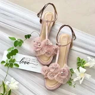 Blush Pink Flats Sandal Sepatu Pesta Wanita Tali Sepatu 2cm AVEDA DO3345