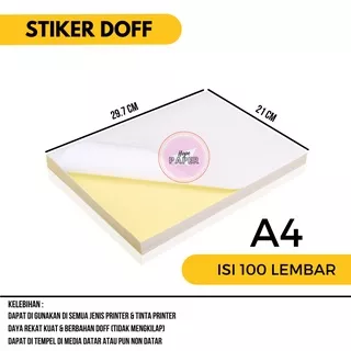 Kertas Stiker Doff A4 isi 100 lembar / Kertas Sticker Doff A4 / Kertas Stiker A4 / Stiker A4