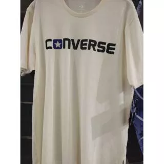 Baju Kaos T-shirt Converse Original Logo Converse Biru Muda Cream