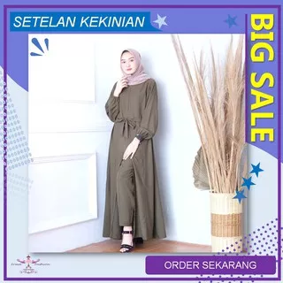 Tunik kemeja setelan celana gamis perempuan jumbo terbaru dreess setcel kekinian fashion muslim 2021