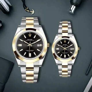 (COD) Jam Tangan Couple / Pasangan Rolex R9134Mj Tanggal Aktif Tali Rantai Free Box Original & Baterai Cadangan