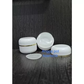 Kemasan kosmetik/pot oval putih 12,5gr list gold